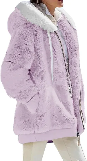 Ladies Solid Color Sweatshirt Comfy Plush Zippered Hooded Slim With Pockets Daily Dressy Casual Shirt