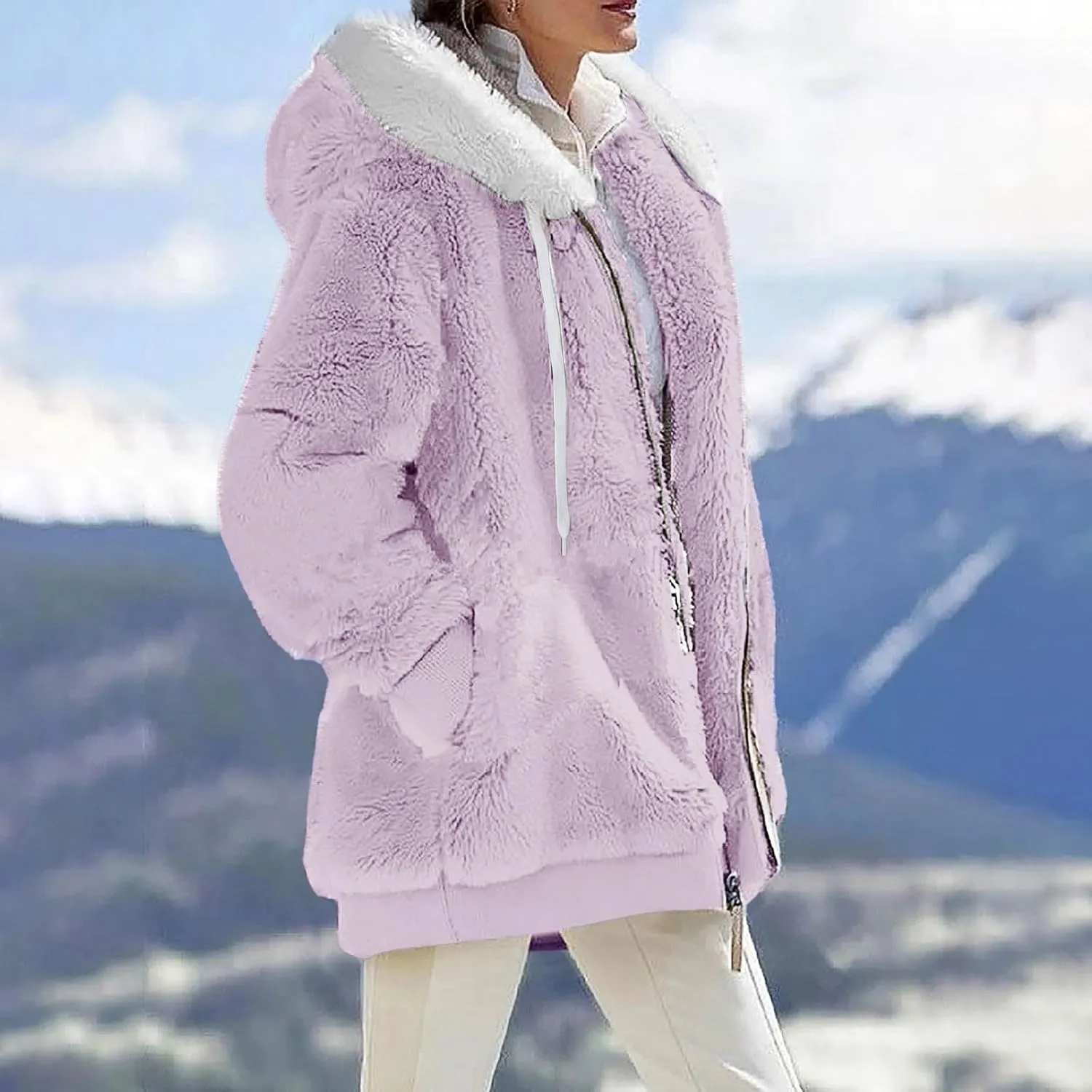 Ladies Solid Color Sweatshirt Comfy Plush Zippered Hooded Slim With Pockets Daily Dressy Casual Shirt