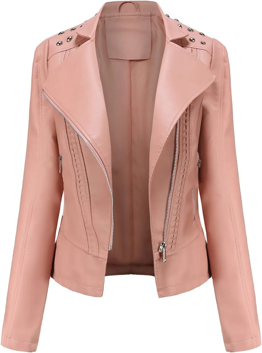 LCMTWX Brown Leather Jacket Women PU Leather Coat Jacket Locomotive Short Zipper Coat Jacket Leather Jackets White Leather