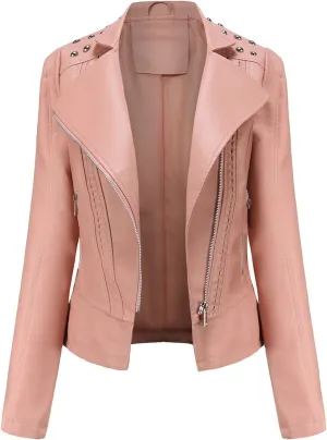 LCMTWX Brown Leather Jacket Women PU Leather Coat Jacket Locomotive Short Zipper Coat Jacket Leather Jackets White Leather