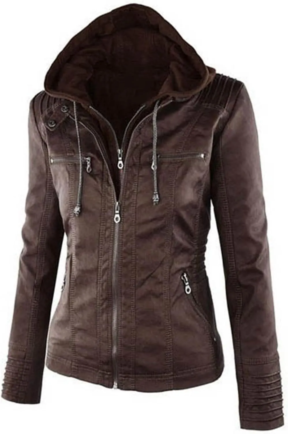 LCMTWX Brown Leather Jacket Women PU Leather Coat Jacket Locomotive Short Zipper Coat Jacket Leather Jackets White Leather