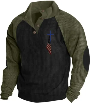 LCMTWX Mens Corduroy Sweatshirts Collar Button Sweatshirt 1/4 Top Button Long Sleeve Jacket Outdoor Fashion Solid Color