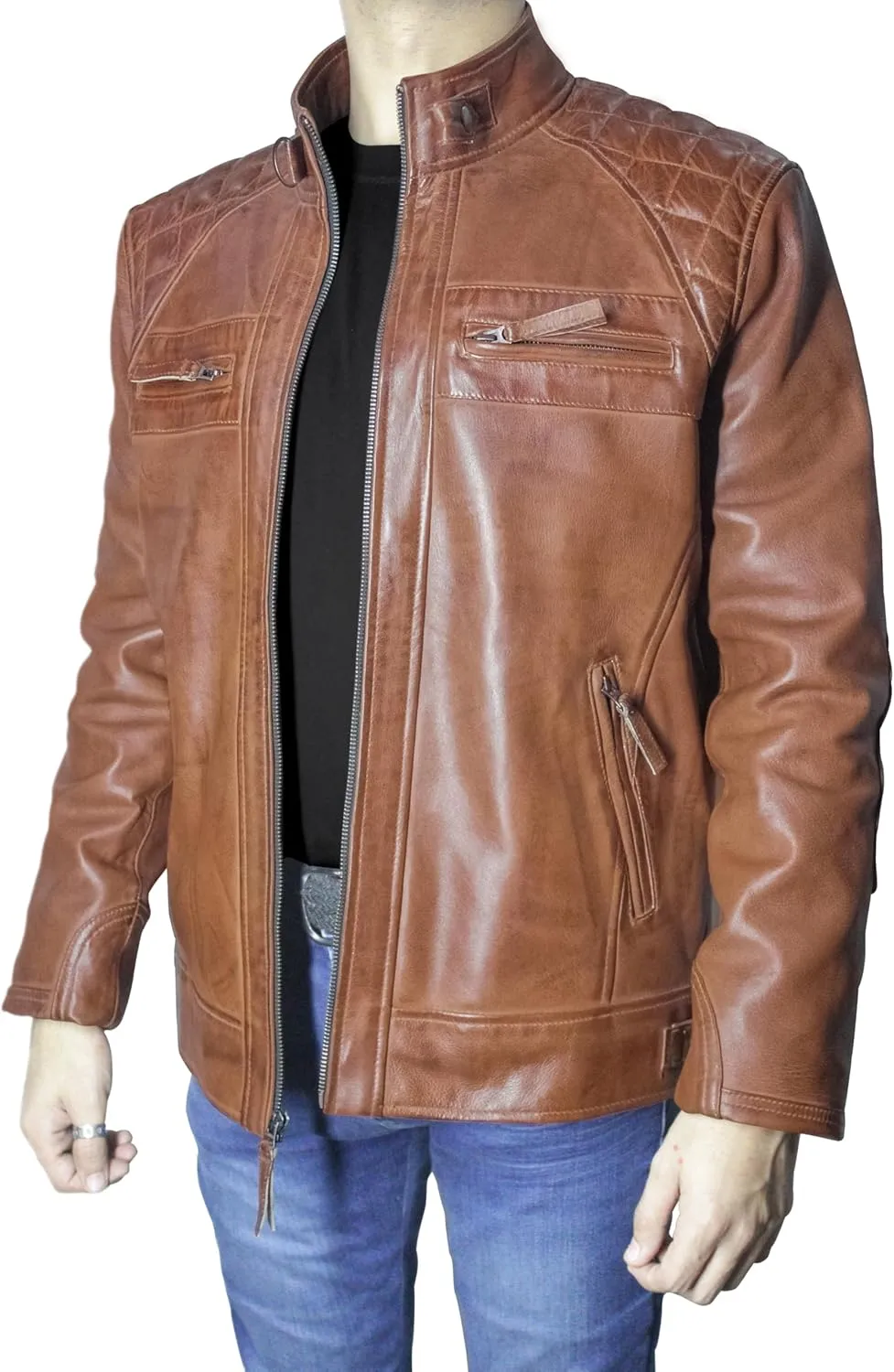 Leather Jacket For Men Genuine Lambskin Diamond Quilted Motorcycle Leather Jacket Mens Leather Jacket