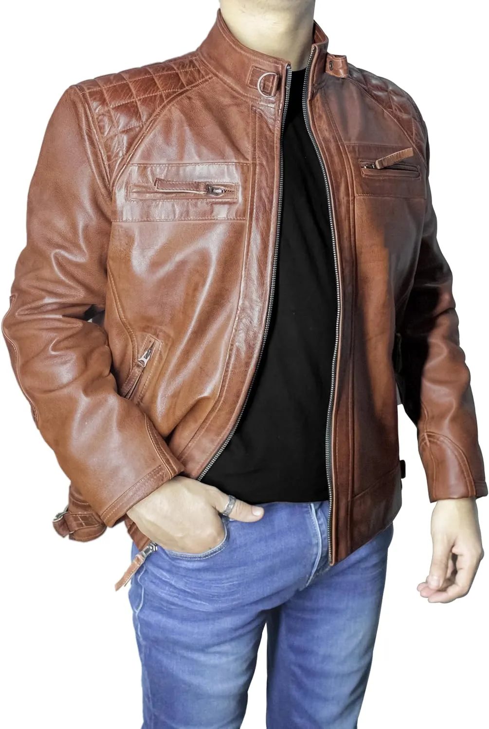 Leather Jacket For Men Genuine Lambskin Diamond Quilted Motorcycle Leather Jacket Mens Leather Jacket