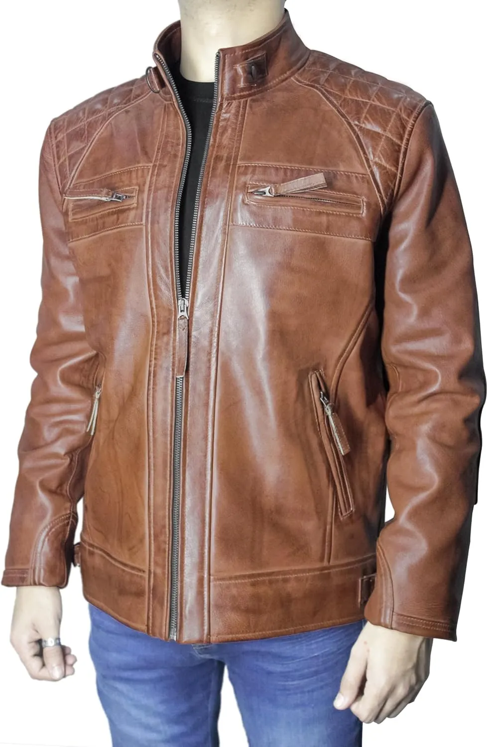 Leather Jacket For Men Genuine Lambskin Diamond Quilted Motorcycle Leather Jacket Mens Leather Jacket