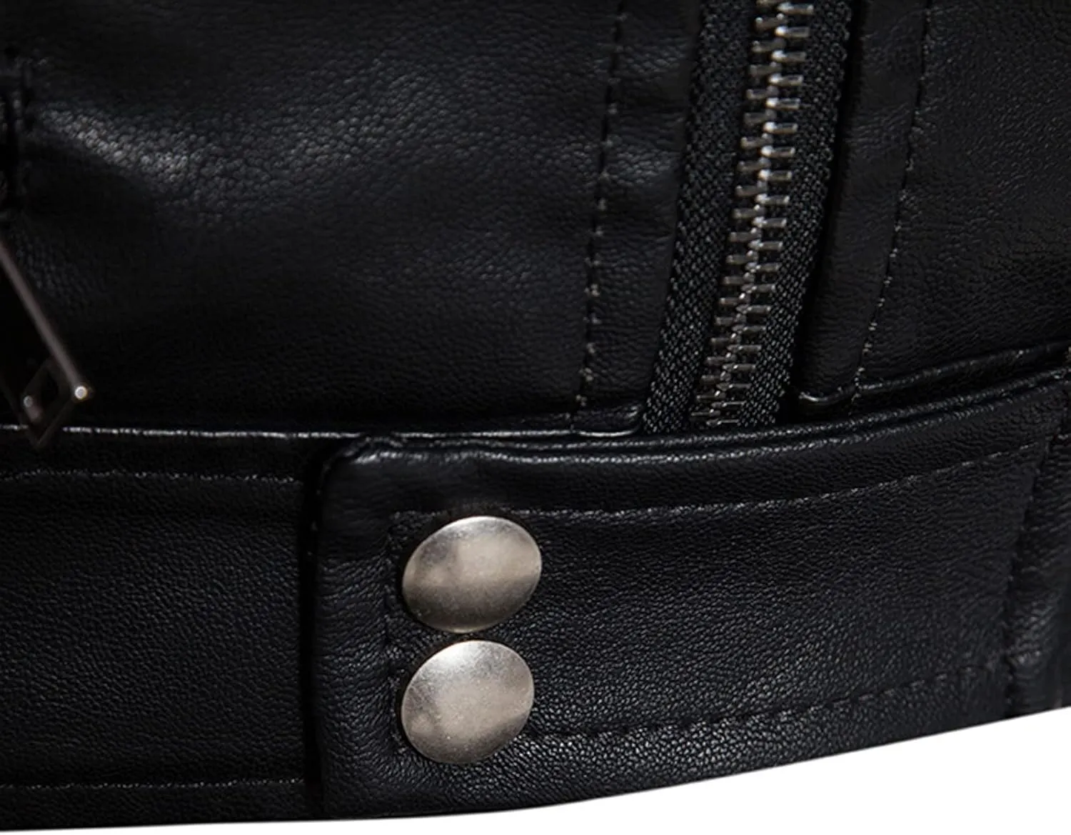 Leather Jacket for Men Solid Color Zip PU Leather Jacket Short Lapel Motorcycle Leather Men's Cotton Lightweight