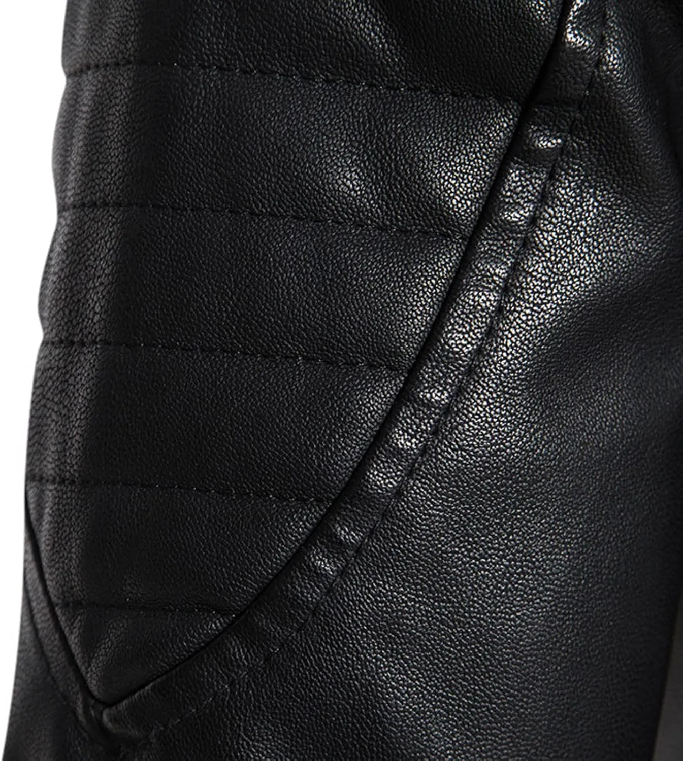 Leather Jacket for Men Solid Color Zip PU Leather Jacket Short Lapel Motorcycle Leather Men's Cotton Lightweight