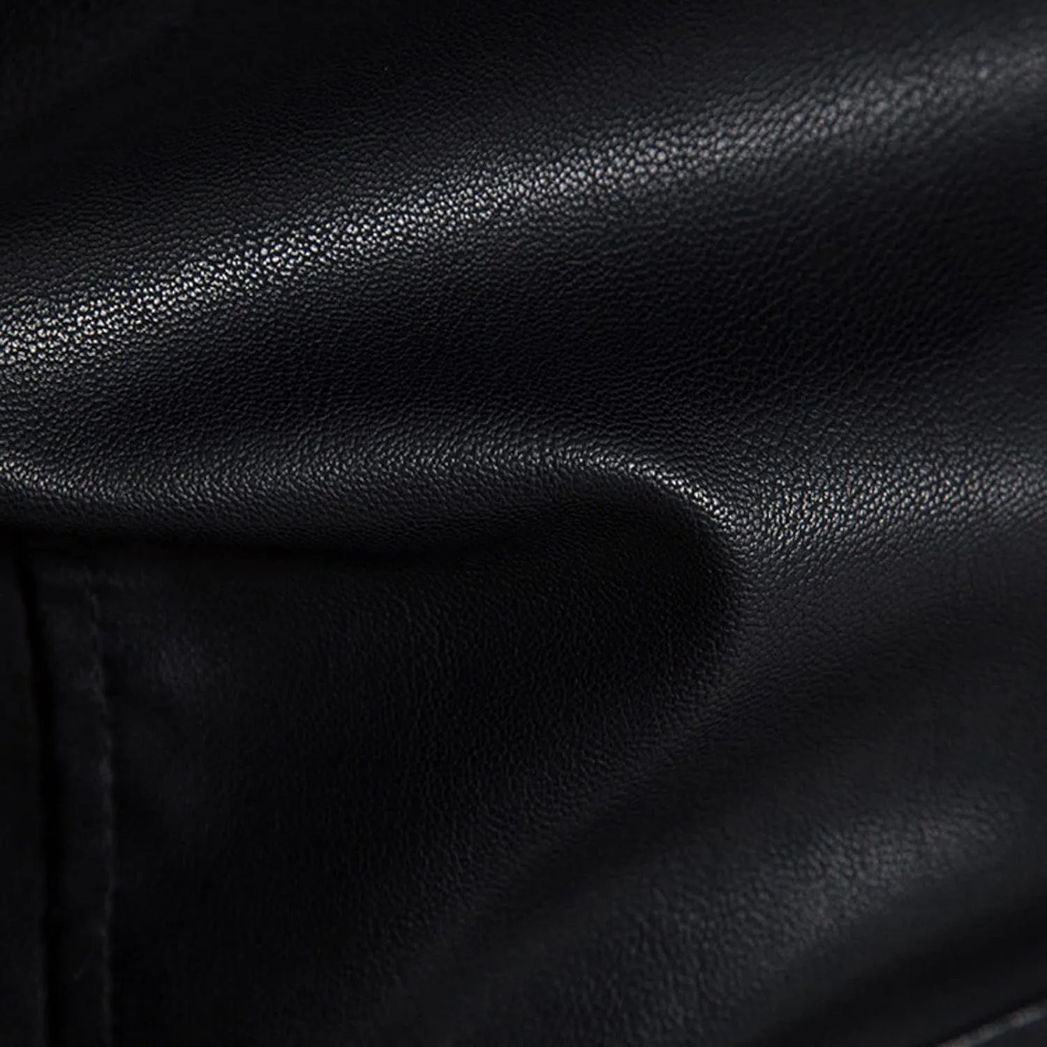 Leather Jacket for Men Solid Color Zip PU Leather Jacket Short Lapel Motorcycle Leather Men's Cotton Lightweight