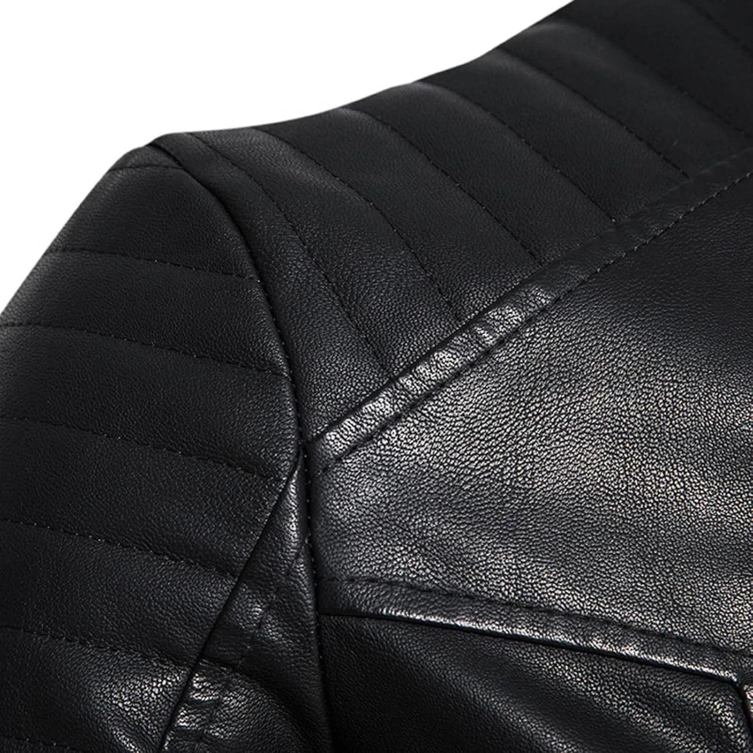 Leather Jacket for Men Solid Color Zip PU Leather Jacket Short Lapel Motorcycle Leather Men's Cotton Lightweight
