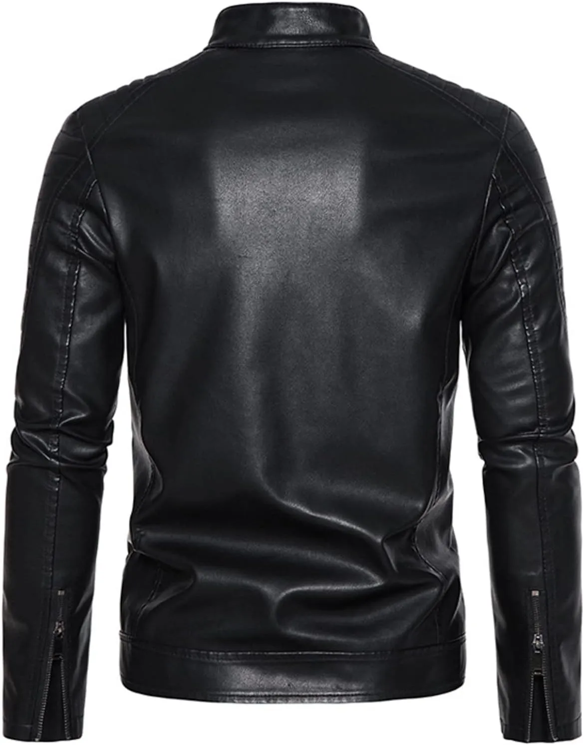Leather Jacket for Men Solid Color Zip PU Leather Jacket Short Lapel Motorcycle Leather Men's Cotton Lightweight