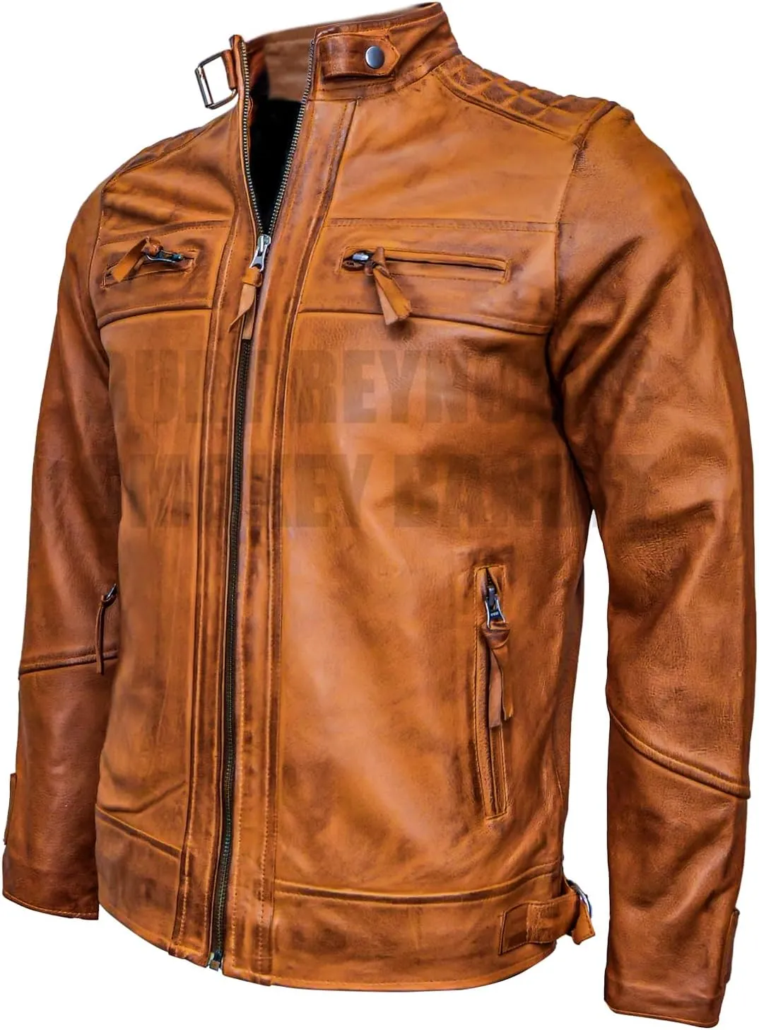 Leather Jacket Men - Burgundy Cafe Racer Leather Jacket, Premium Lambskin Leather Jackets