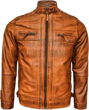 Leather Jacket Men - Burgundy Cafe Racer Leather Jacket, Premium Lambskin Leather Jackets
