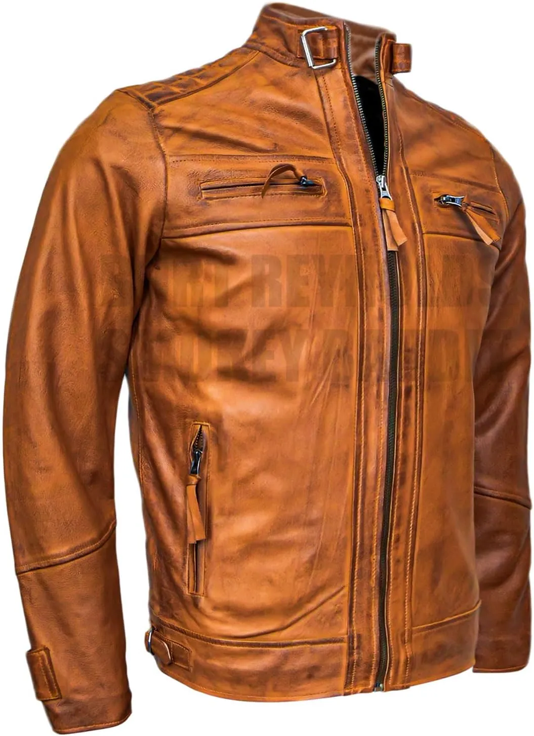 Leather Jacket Men - Burgundy Cafe Racer Leather Jacket, Premium Lambskin Leather Jackets