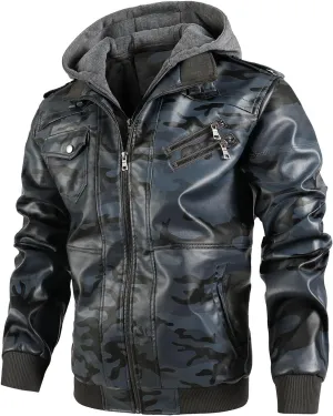 Leather Jacket Men Vintage Motorcycle Jacket Zip up Faux Leather Jacket Waterproof Biker Jacket PU Leather Winter Coat