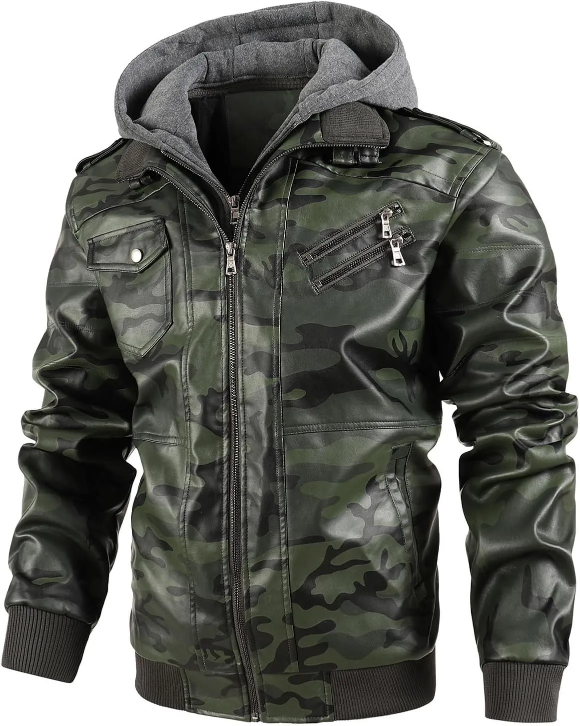 Leather Jacket Men Vintage Motorcycle Jacket Zip up Faux Leather Jacket Waterproof Biker Jacket PU Leather Winter Coat