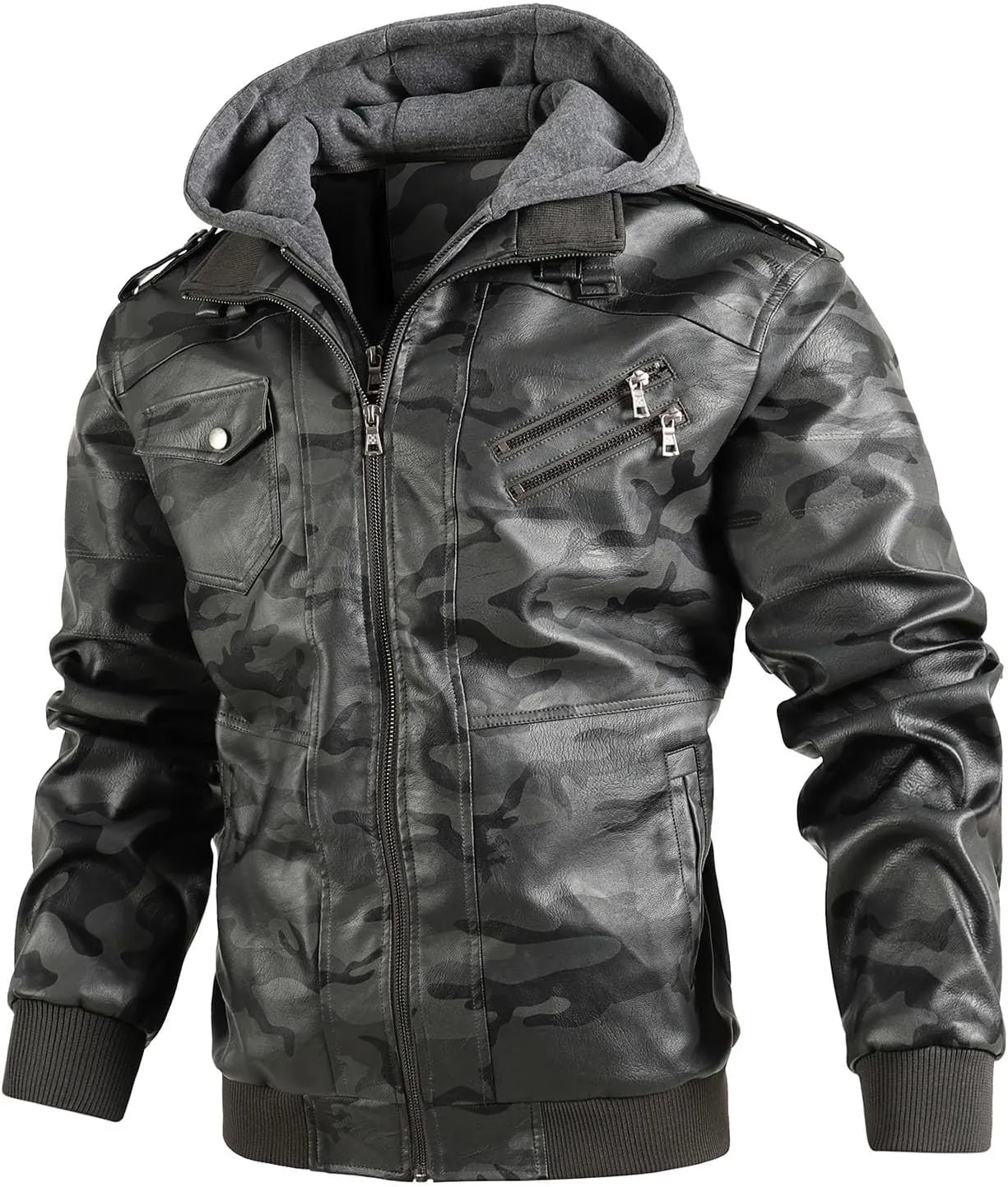Leather Jacket Men Vintage Motorcycle Jacket Zip up Faux Leather Jacket Waterproof Biker Jacket PU Leather Winter Coat
