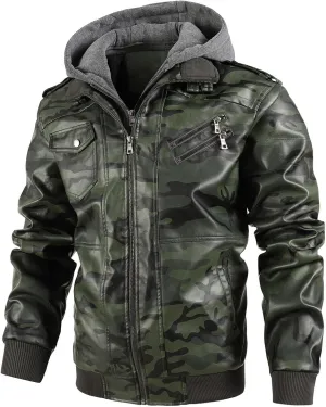 Leather Jacket Men Vintage Motorcycle Jacket Zip up Faux Leather Jacket Waterproof Biker Jacket PU Leather Winter Coat