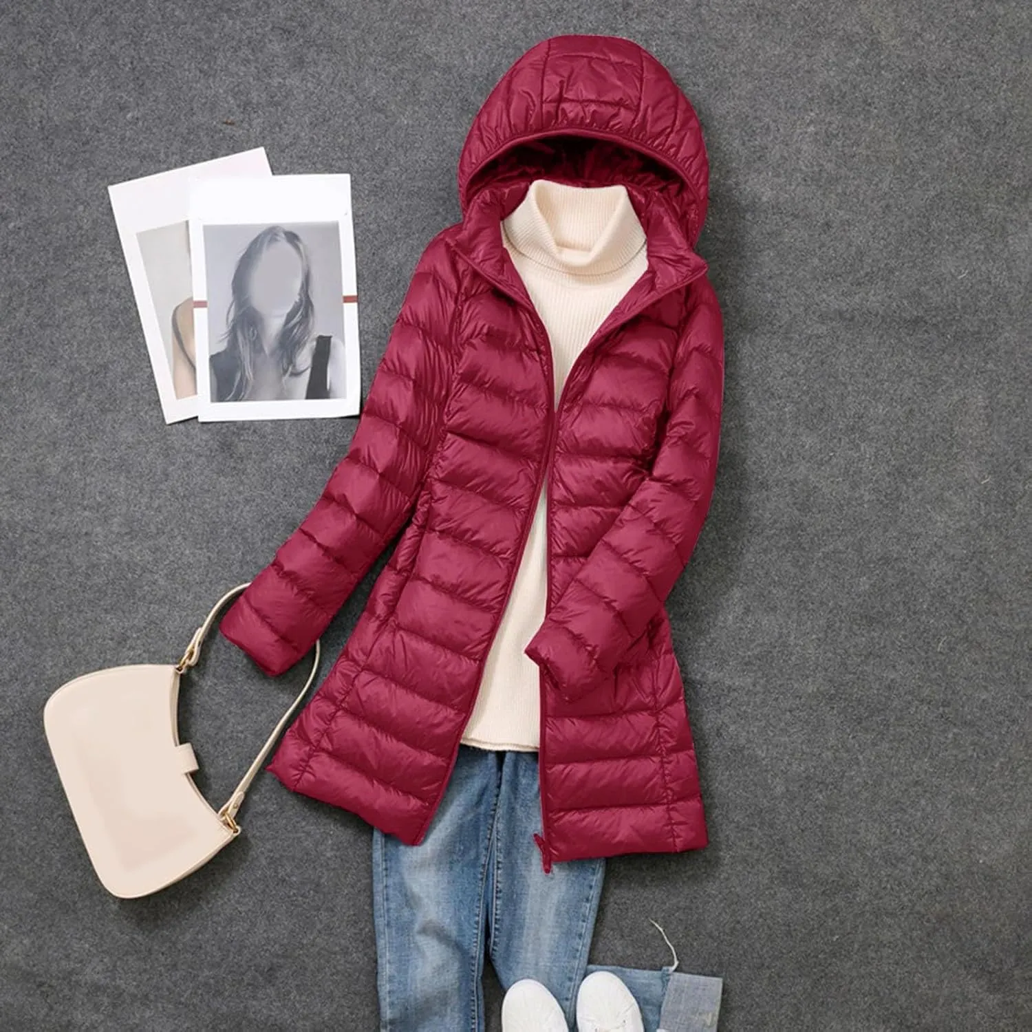 Lightweight Puffer Jacket Women Packable Duck Down Quilted Jacket Winter Warm Padded Bubble Outwear Coat