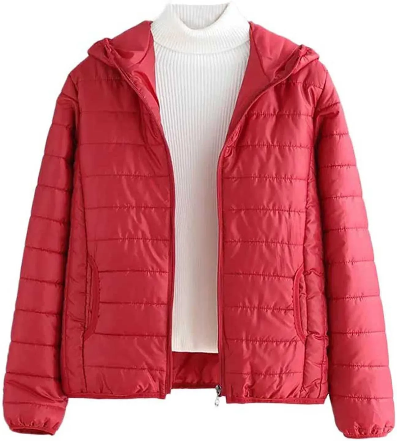 Lightweight Puffer Jacket Women Packable Quilted Hooded Coat Winter Bubble Padded Zip Down Coats