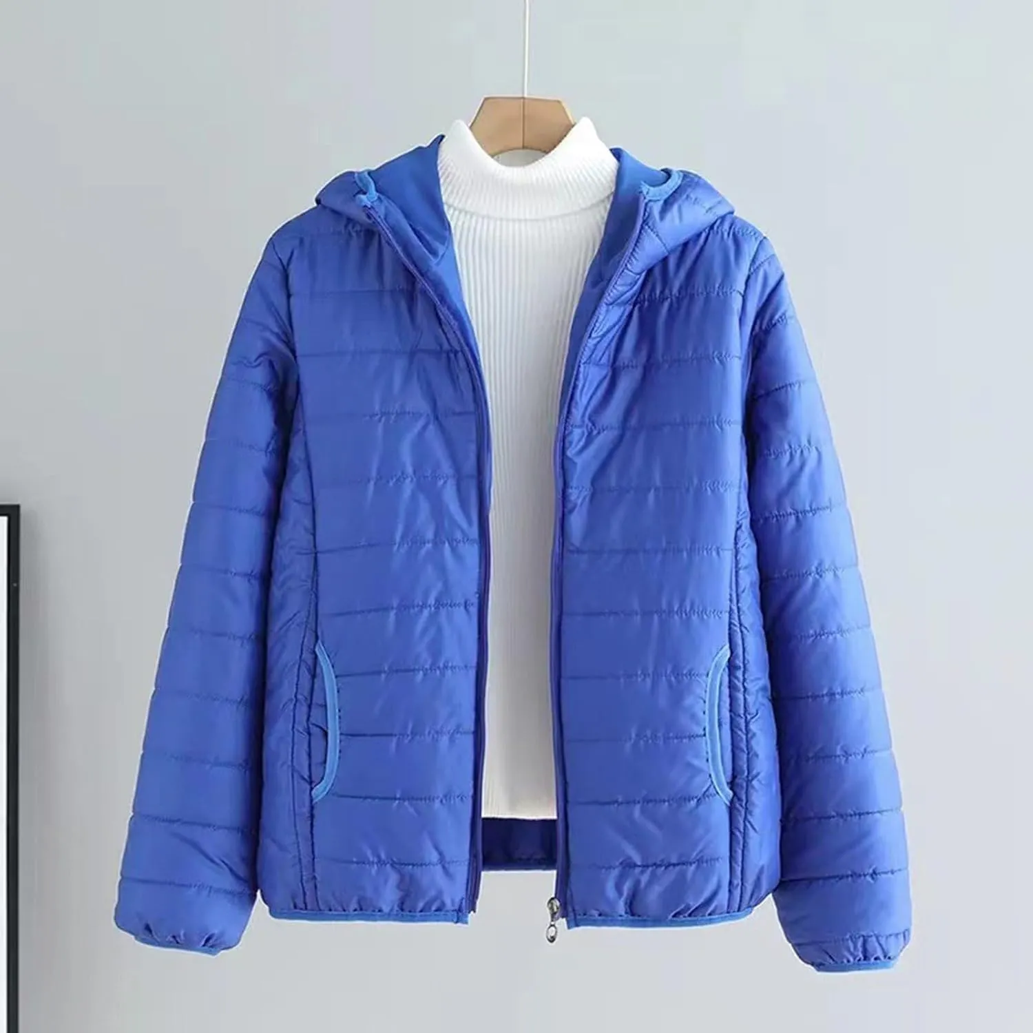 Lightweight Puffer Jacket Women Packable Quilted Hooded Coat Winter Bubble Padded Zip Down Coats