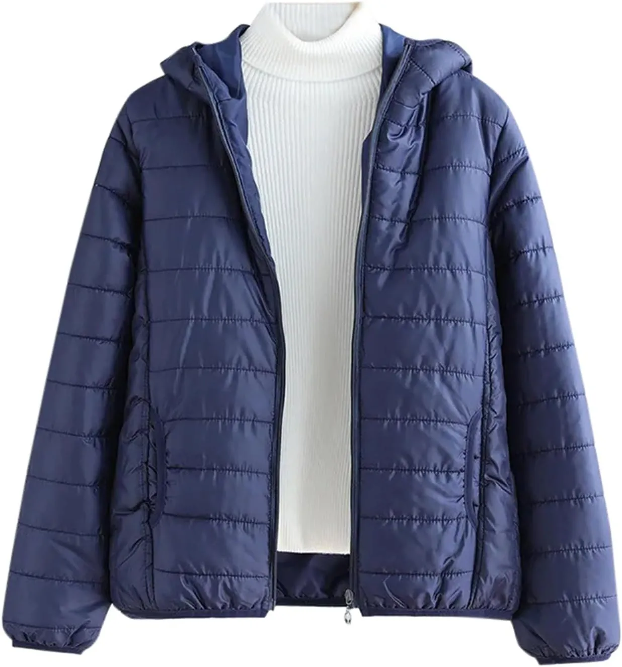Lightweight Puffer Jacket Women Packable Quilted Hooded Coat Winter Bubble Padded Zip Down Coats