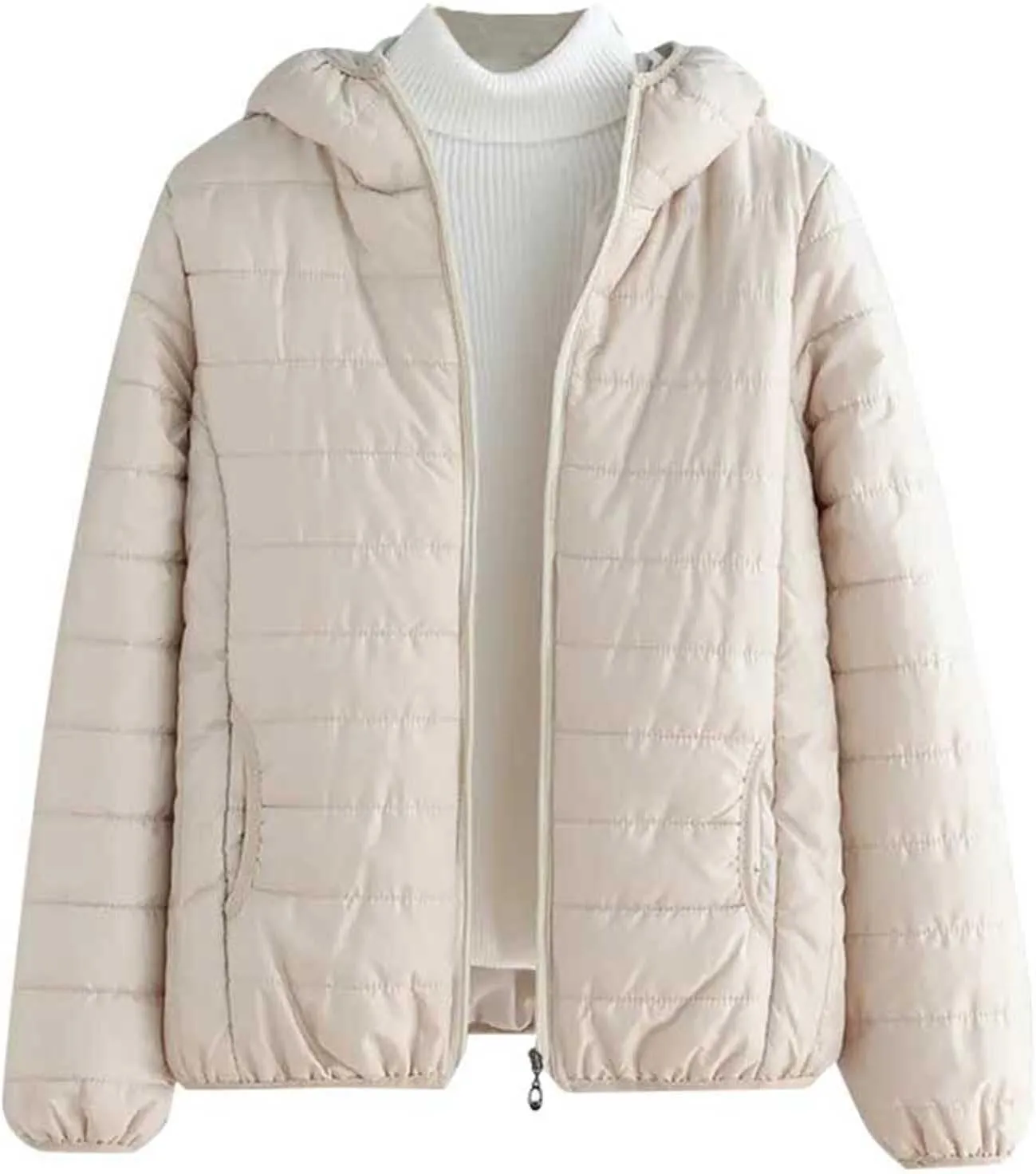 Lightweight Puffer Jacket Women Packable Quilted Hooded Coat Winter Bubble Padded Zip Down Coats