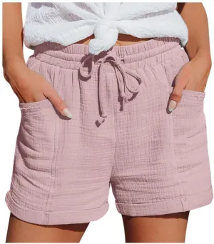 Linen Shorts for Women Summer Casual Comfy Shorts Drawstring Elastic Waist Lightweight Shorts with Pockets