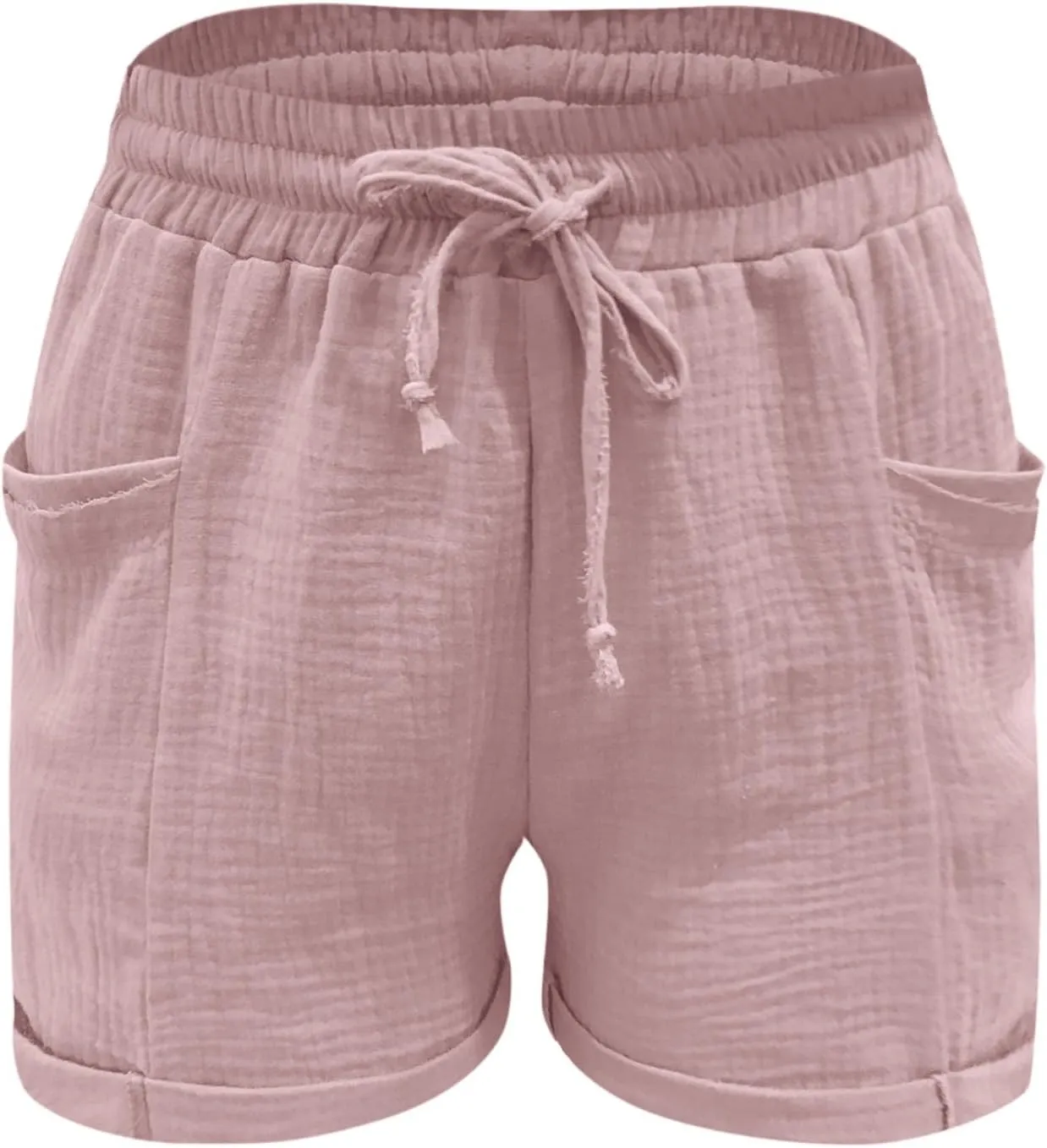 Linen Shorts for Women Summer Casual Comfy Shorts Drawstring Elastic Waist Lightweight Shorts with Pockets