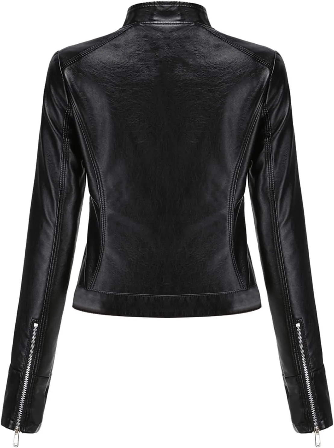 Lmdudan Faux Leather Jacket for Women Fashion Zip Up Motorcycle Jackets Tops Short PU Moto Biker Outwear Fitted Slim Coats