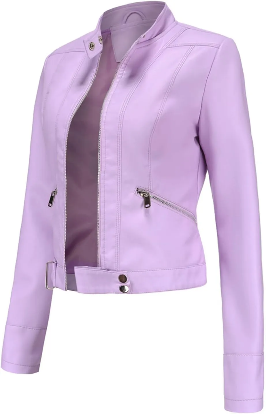 Lmdudan Faux Leather Jacket for Women Fashion Zip Up Motorcycle Jackets Tops Short PU Moto Biker Outwear Fitted Slim Coats