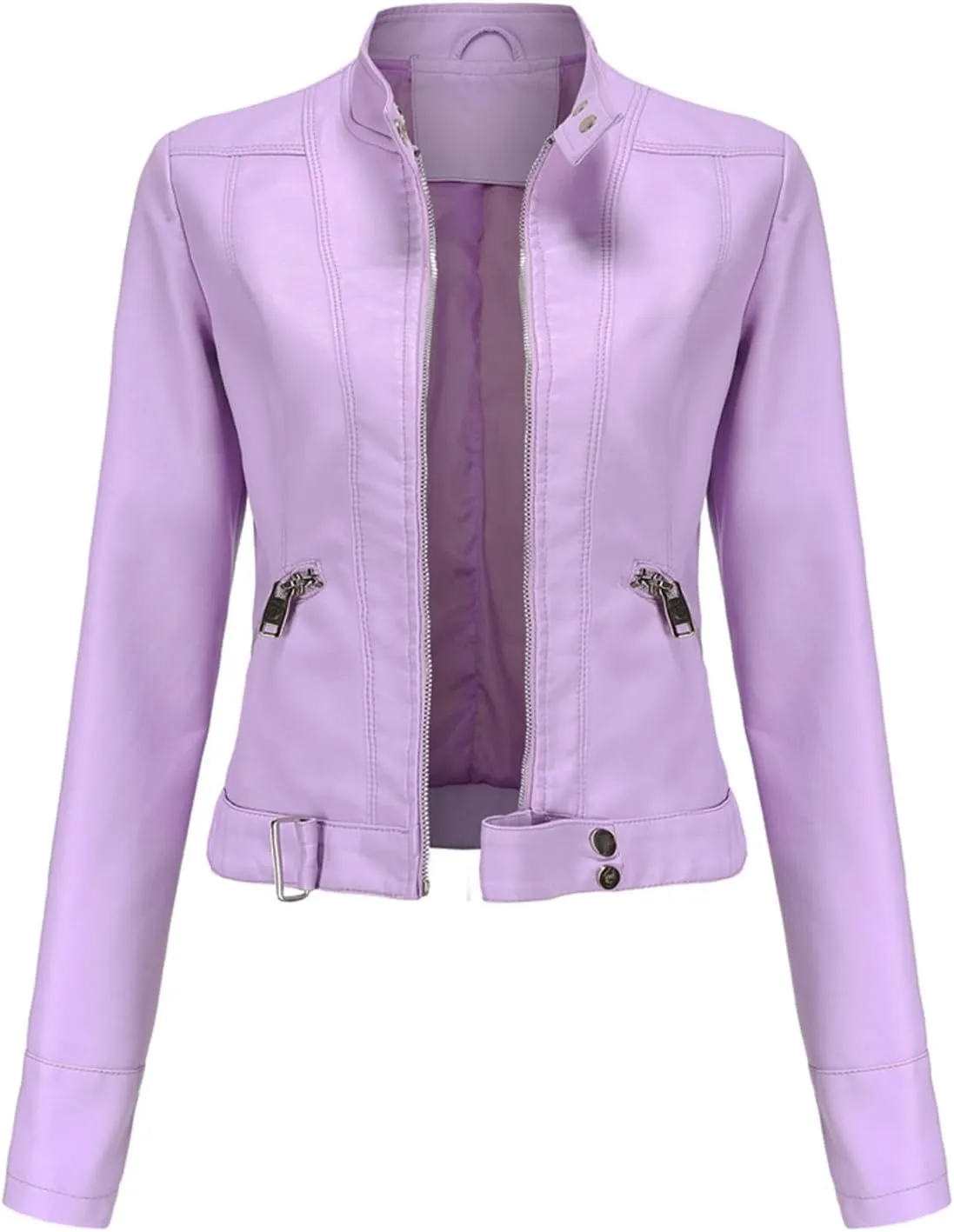 Lmdudan Faux Leather Jacket for Women Fashion Zip Up Motorcycle Jackets Tops Short PU Moto Biker Outwear Fitted Slim Coats