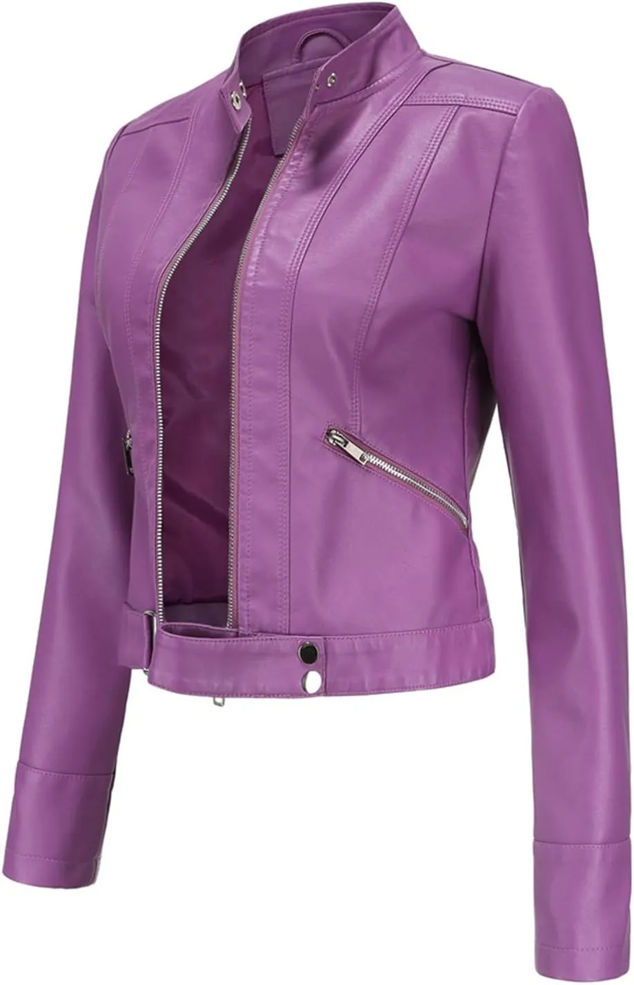 Lmdudan Faux Leather Jacket for Women Fashion Zip Up Motorcycle Jackets Tops Short PU Moto Biker Outwear Fitted Slim Coats