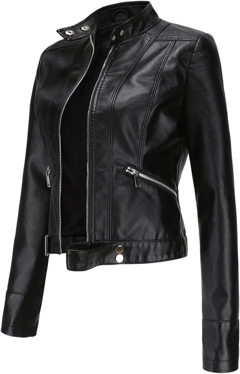 Lmdudan Faux Leather Jacket for Women Fashion Zip Up Motorcycle Jackets Tops Short PU Moto Biker Outwear Fitted Slim Coats