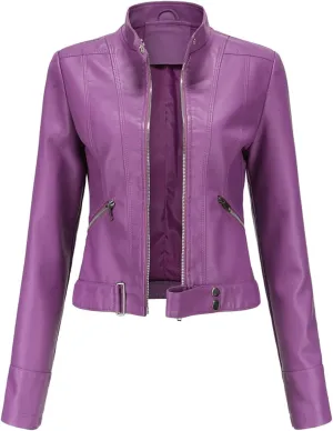 Lmdudan Faux Leather Jacket for Women Fashion Zip Up Motorcycle Jackets Tops Short PU Moto Biker Outwear Fitted Slim Coats