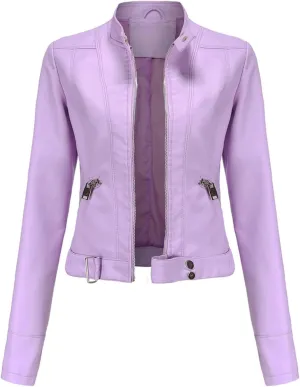 Lmdudan Faux Leather Jacket for Women Fashion Zip Up Motorcycle Jackets Tops Short PU Moto Biker Outwear Fitted Slim Coats