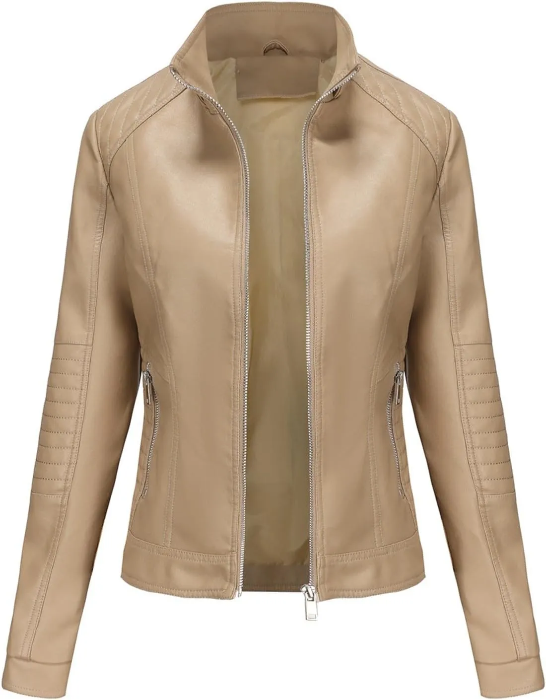 Lmdudan Faux Leather Jacket for Women Motorcycle Biker Coat with Removable Hood Plus Size Long Sleeve Zipper Coats Outwear