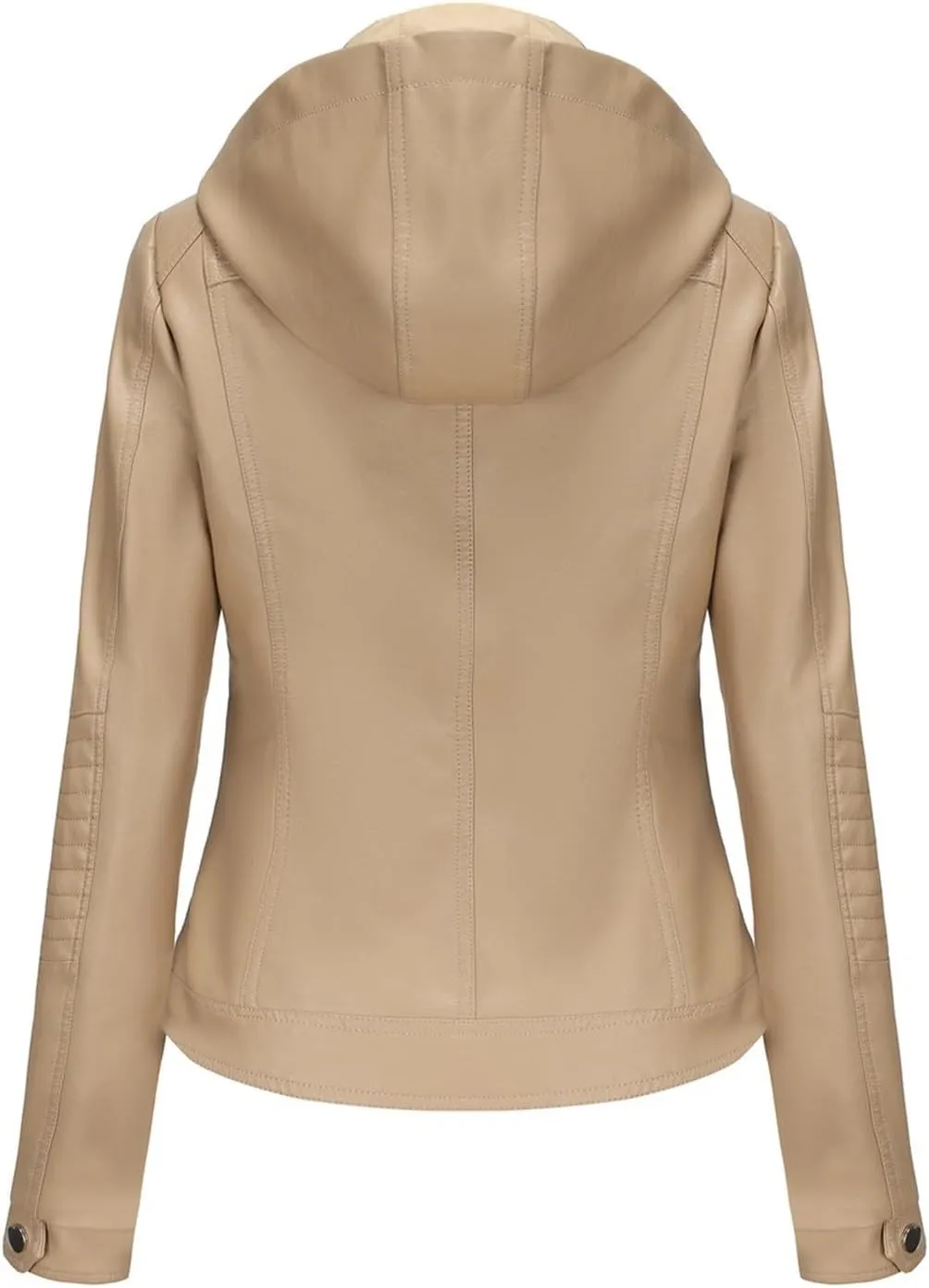 Lmdudan Faux Leather Jacket for Women Motorcycle Biker Coat with Removable Hood Plus Size Long Sleeve Zipper Coats Outwear
