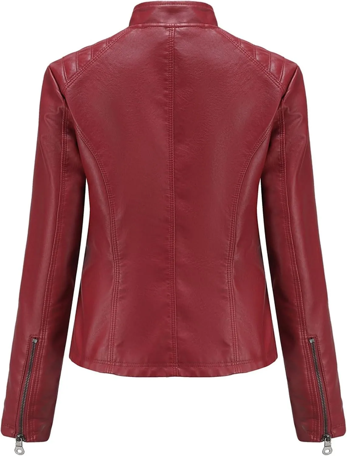 Lmdudan Faux Leather Jacket for Women Stand Collar Motorcycle Zip Up Long Sleeve Motor Biker Short Coat Outwear with Pockets