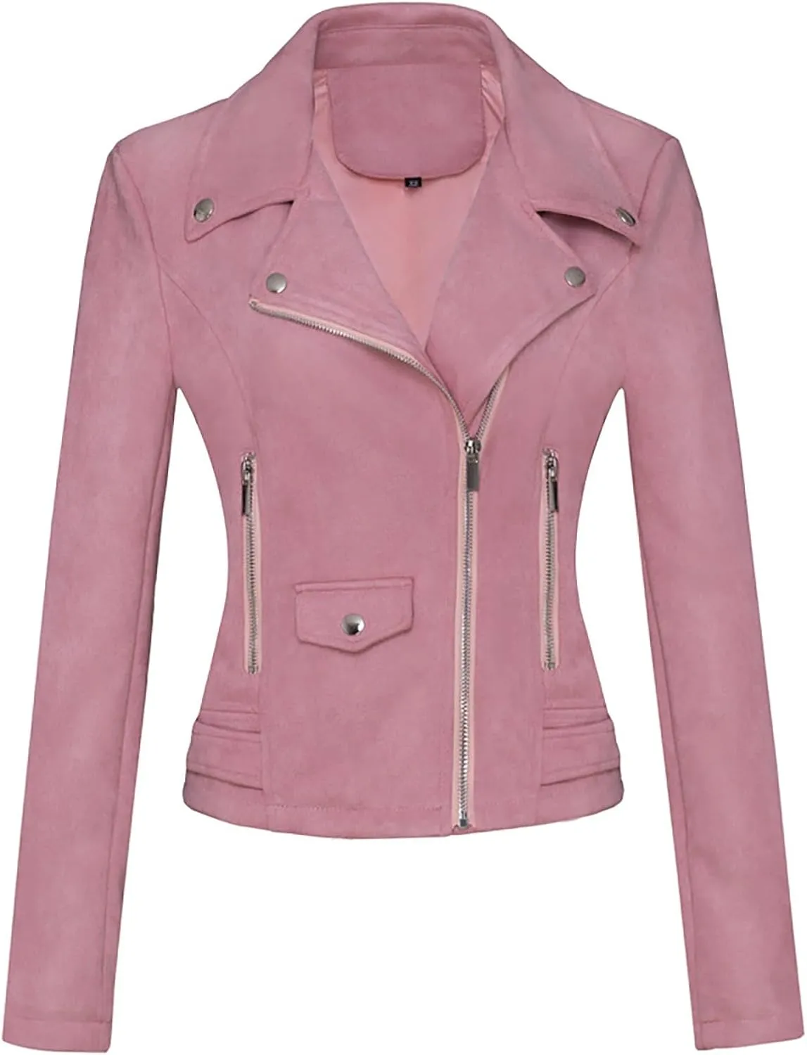 Lmdudan Faux Leather Short Jacket for Women Winter Long Sleeve Motorcycle Coats Sexy Lapel Zipper Cropped Outwear Tops