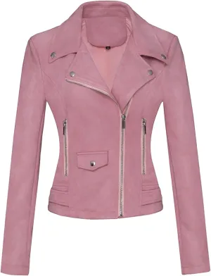 Lmdudan Faux Leather Short Jacket for Women Winter Long Sleeve Motorcycle Coats Sexy Lapel Zipper Cropped Outwear Tops