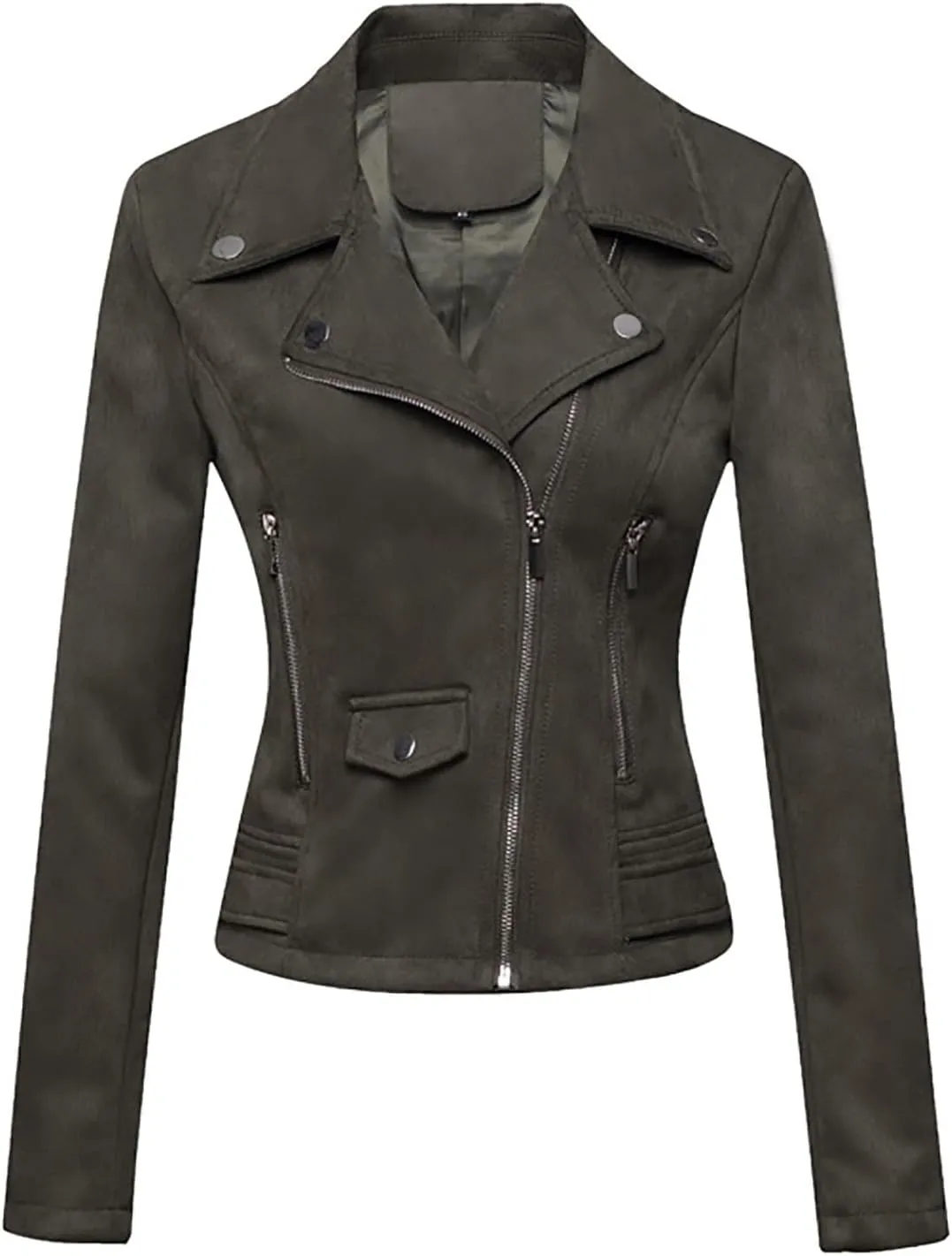 Lmdudan Faux Leather Short Jacket for Women Winter Long Sleeve Motorcycle Coats Sexy Lapel Zipper Cropped Outwear Tops