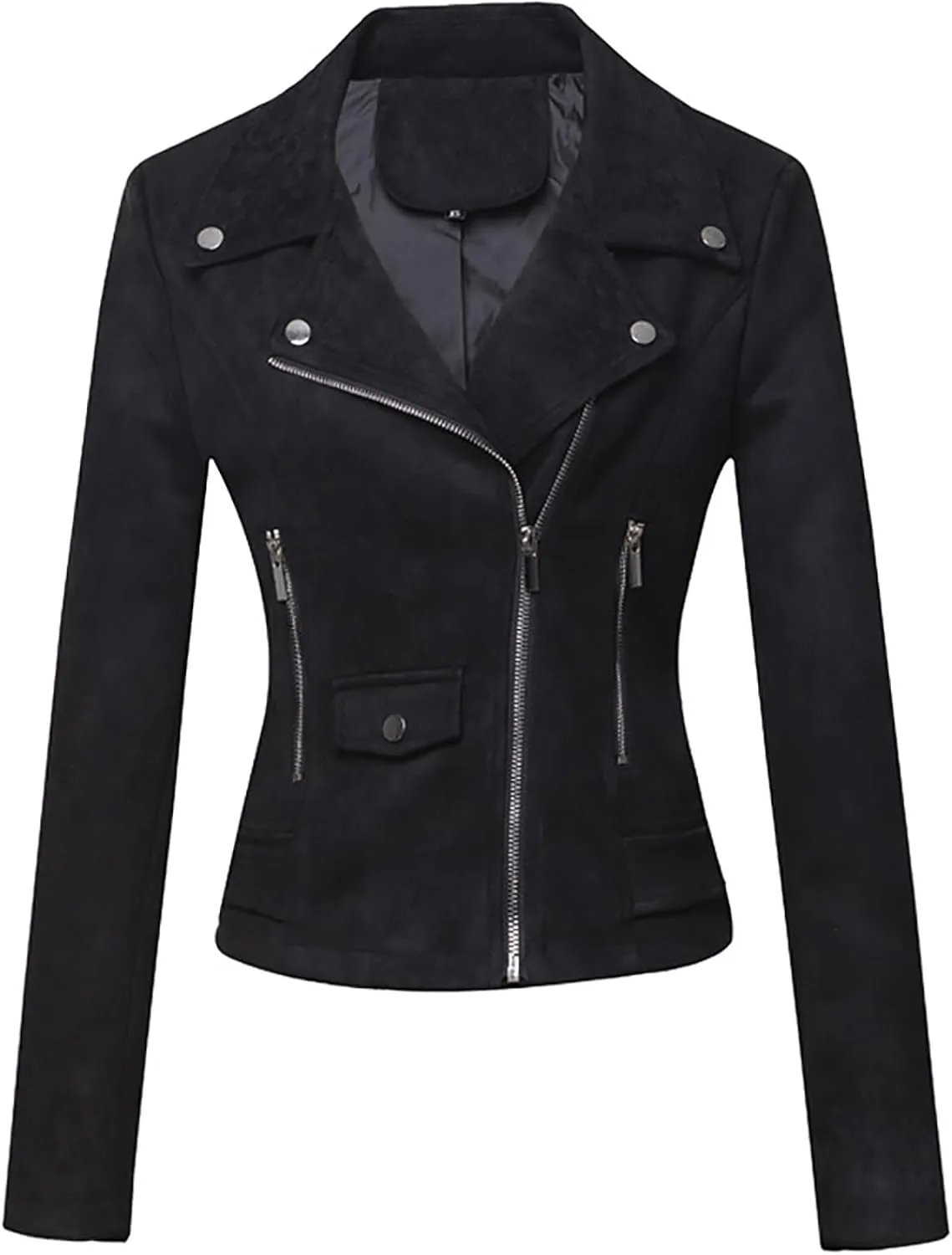 Lmdudan Faux Leather Short Jacket for Women Winter Long Sleeve Motorcycle Coats Sexy Lapel Zipper Cropped Outwear Tops