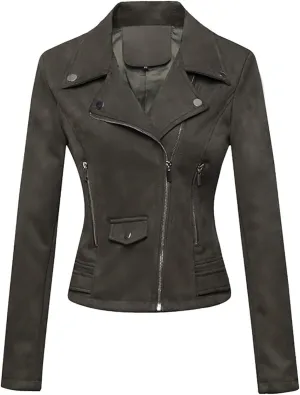 Lmdudan Faux Leather Short Jacket for Women Winter Long Sleeve Motorcycle Coats Sexy Lapel Zipper Cropped Outwear Tops