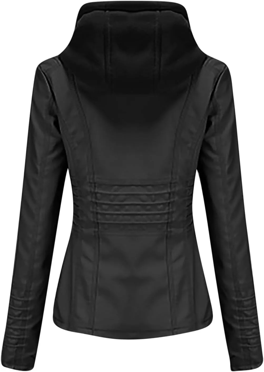 Lmdudan Hooded Leather Jacket for Women Motorcycle Coat Plus Size Long Sleeve Zipper Faux Leather Jackets Outwear & Pockets