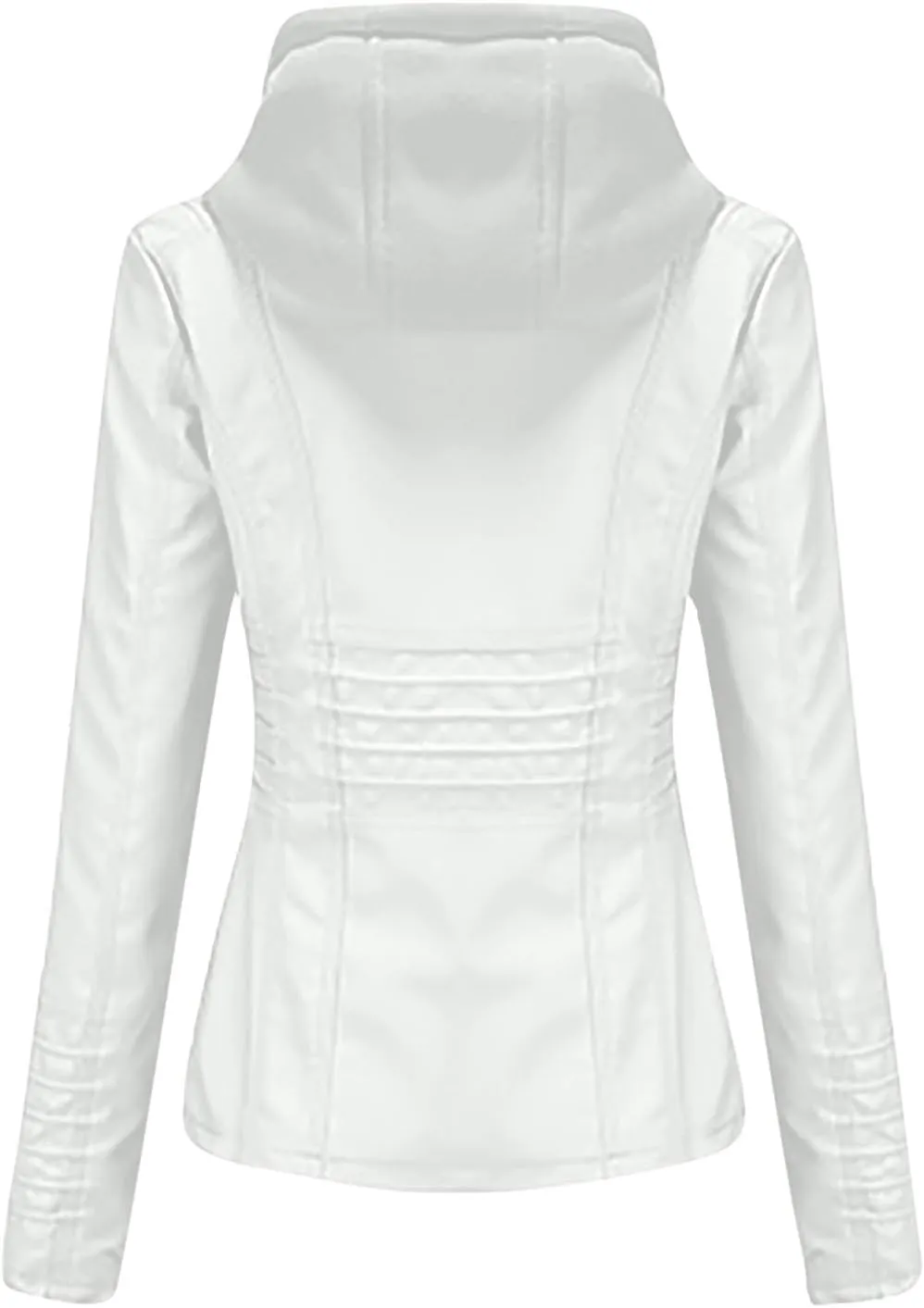 Lmdudan Hooded Leather Jacket for Women Motorcycle Coat Plus Size Long Sleeve Zipper Faux Leather Jackets Outwear & Pockets