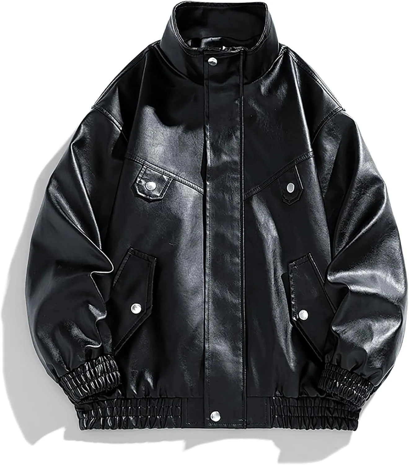 Lmdudan Mens Faux Leather Jacket Motorcycle Bomber Jackets Oversized Jacket Streetwear Stand Collar Lightweight Windbreaker