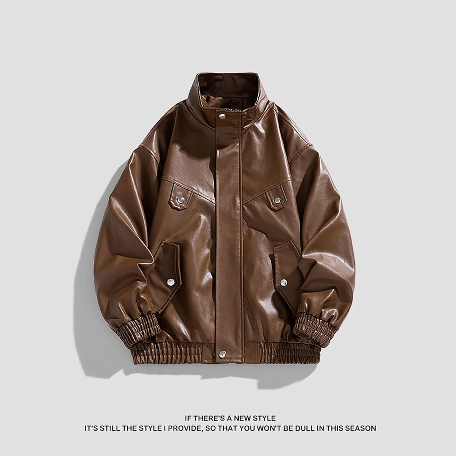 Lmdudan Mens Faux Leather Jacket Motorcycle Bomber Jackets Oversized Jacket Streetwear Stand Collar Lightweight Windbreaker