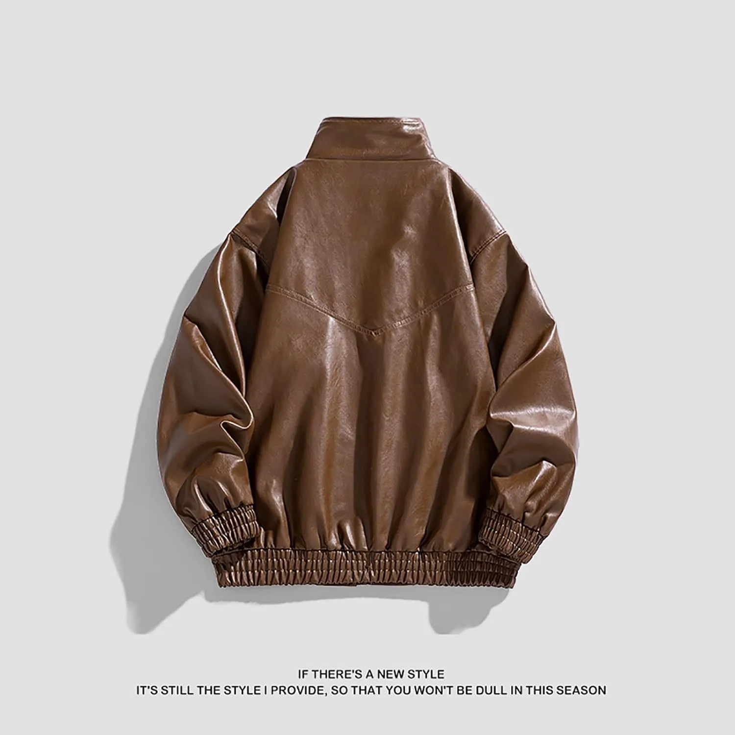 Lmdudan Mens Faux Leather Jacket Motorcycle Bomber Jackets Oversized Jacket Streetwear Stand Collar Lightweight Windbreaker
