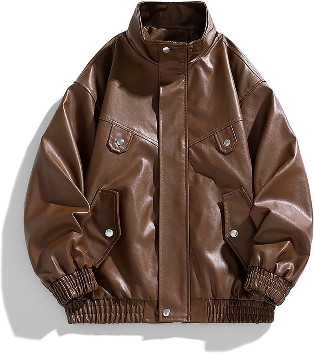 Lmdudan Mens Faux Leather Jacket Motorcycle Bomber Jackets Oversized Jacket Streetwear Stand Collar Lightweight Windbreaker