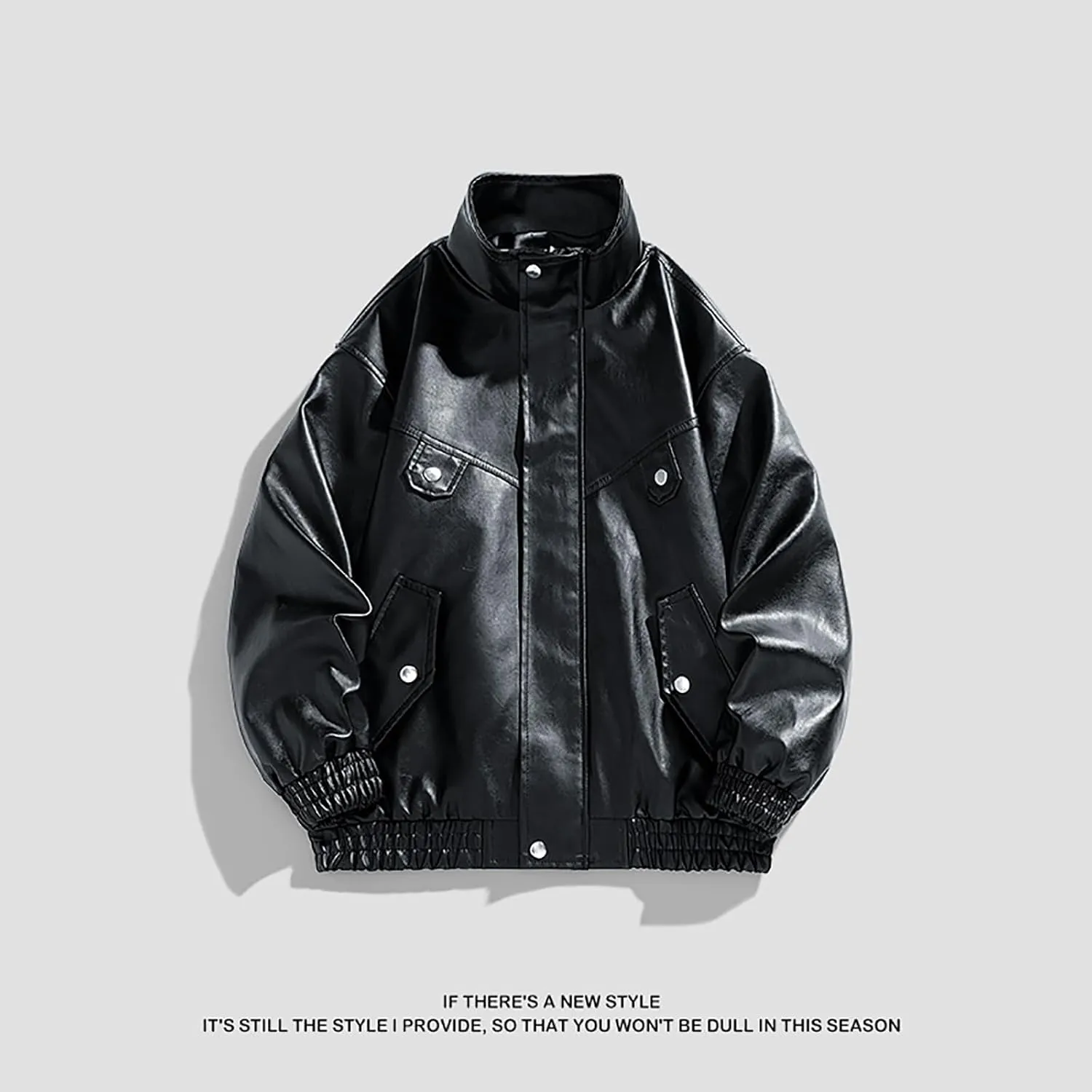 Lmdudan Mens Faux Leather Jacket Motorcycle Bomber Jackets Oversized Jacket Streetwear Stand Collar Lightweight Windbreaker